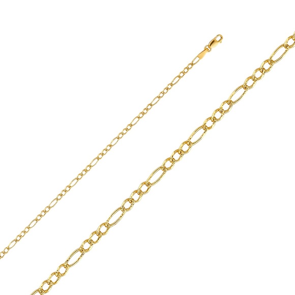 14K Yellow 2.7mm Figaro 3+1 Pave Chain - 20"